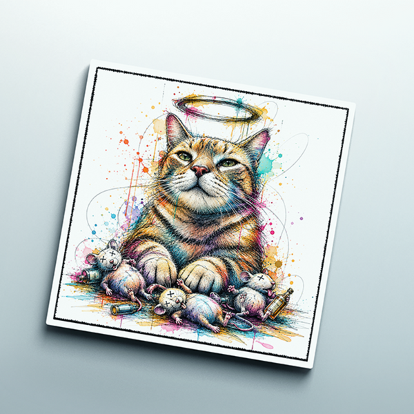 Chat chasseur - Dessous de verre céramique