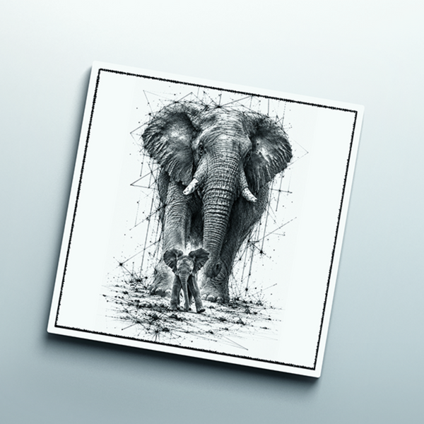 Eléphant mère et fils - Dessous de verre en céramique